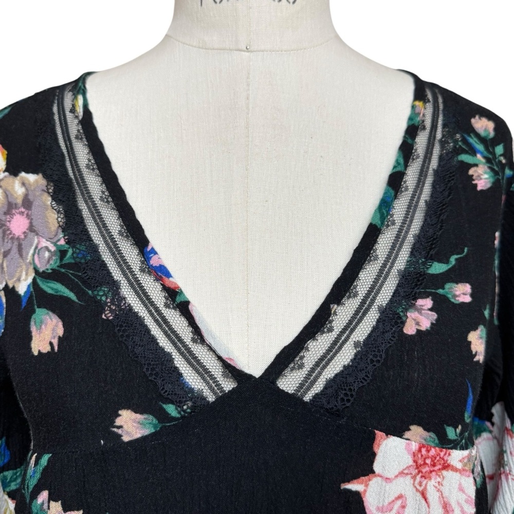 FAVLUX Peplum Babydoll Top Lace Trim Flare Sleeve Crop Ruffles Floral Fairy Y2K - Picture 3 of 13